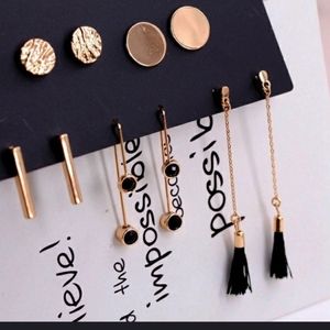 ❤️ 5 pairs of gold colored fashion earrings gift